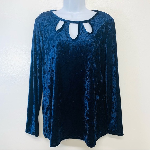 Como Vintage Dark Blue Velvet Top Woman Large   Key Hole Long Sleeve Whimsygoth - Picture 1 of 8